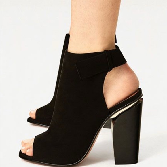 Zara Black Suede Open Toe Bootie Heels | sz: 37 - Picture 1 of 11